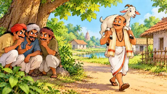 Brahman aur teen thag ki kahani: कंधे पर बकरी उठाए चलता ब्राह्मण और पेड़ के नीचे फुसफुसाते तीन ठग