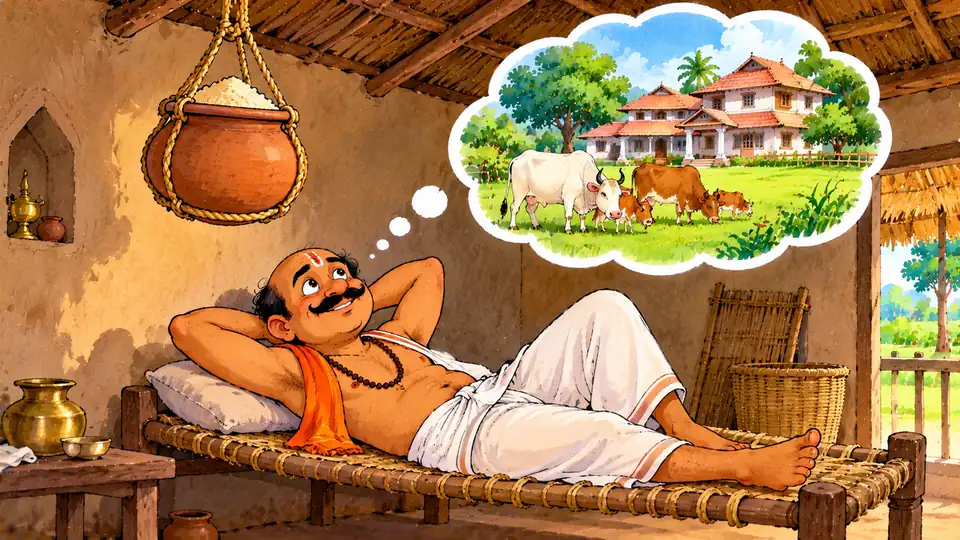 Brahman ka sapna kahani: चारपाई पर लेटकर गायों और बड़े घर का सपना देखता ब्राह्मण, ऊपर लटकी सत्तू की हाँडी