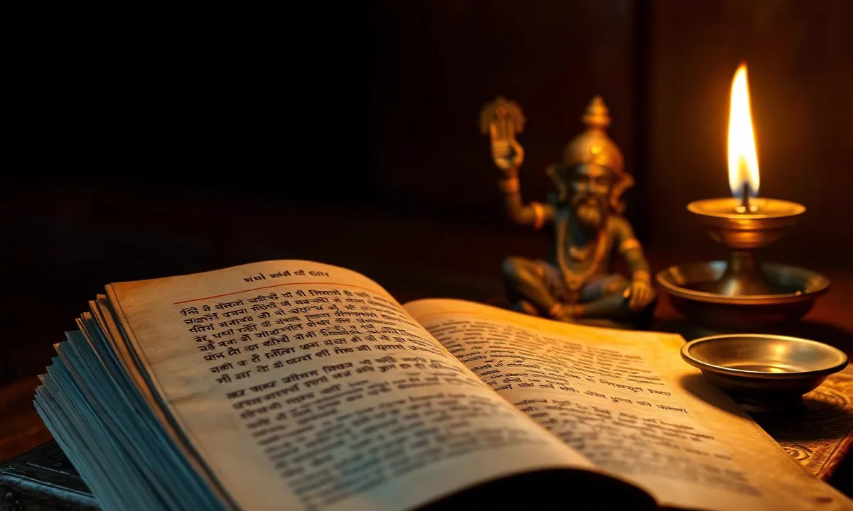 Geeta Shlok for Students: छात्रों के लिए गीता के 15 श्लोक अर्थ सहित खुली पुस्तक और जलता दीपक