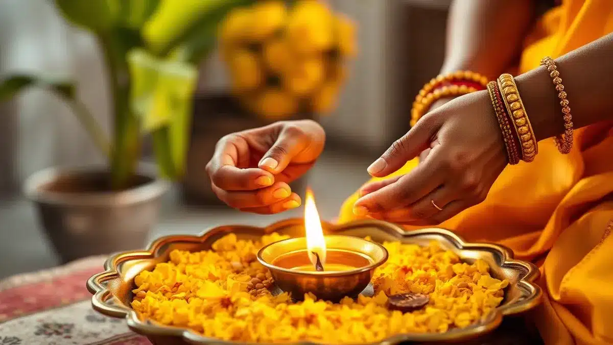 बृहस्पतिवार व्रत कथा (Brihaspativar Vrat Katha): पूरी कथा, पूजा विधि, नियम और उद्यापन Brihaspativar vrat vidhi: पूजा की थाली में दीपक जलाती महिला