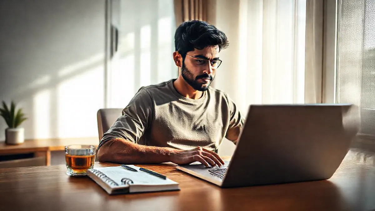ट्रेडिंग क्या है? ट्रेडिंग का मतलब, कितने प्रकार की होती है, टैक्स, जोखिम और शुरुआत का सही तरीका (Trading Meaning in Hindi) ट्रेडिंग क्या है: लैपटॉप पर चार्ट देखकर नोट्स बनाता भारतीय युवक